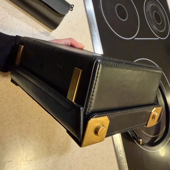 MCM Black Logo Trunk Crossbody with Gold Hardware - Picture 5 of 10